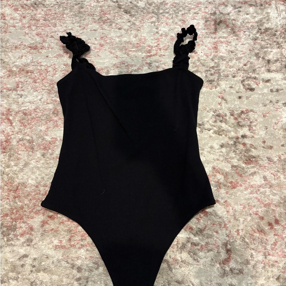 Aritzia Sunday Best Black Ruffled Bodysuit